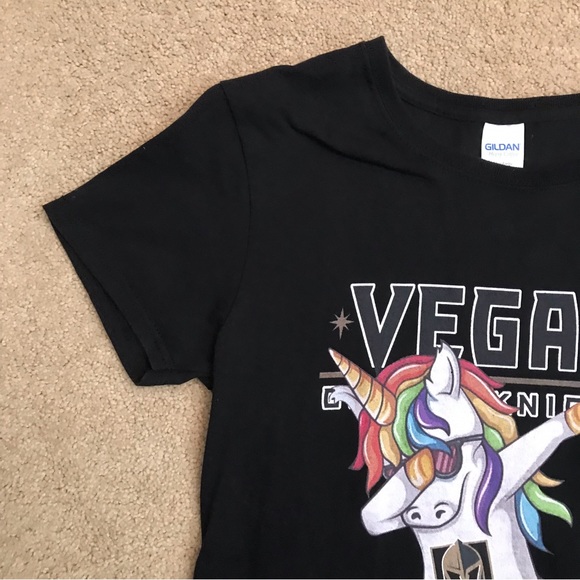 Vegas Golden Knights Graphic Tee Womens Size Medium Black Rainbow Unicorn VGK - Picture 5 of 7